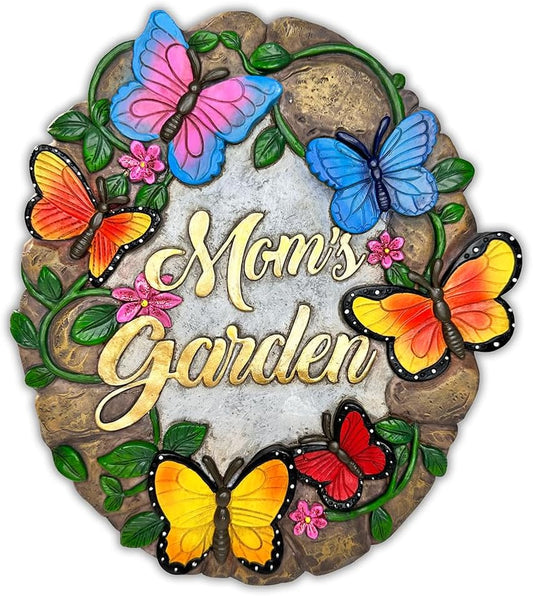 Elegant Resin Stepping Stone, Outdoor Garden Pathway Decoration (Garden with Butterflies Stepping Stone, 9.5" Decorative Outdoor Decoration)