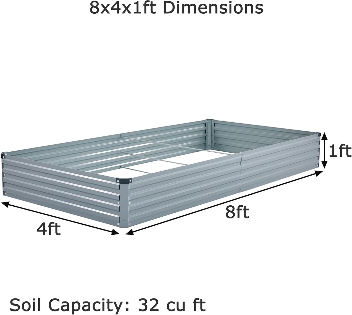 8x4x1ft(2 Pack) Galvanized Raised Garden Bed,Outdoor Planter Box Metal Patio Kit Planting Bed for Vegetables Flowers Herb,Grey