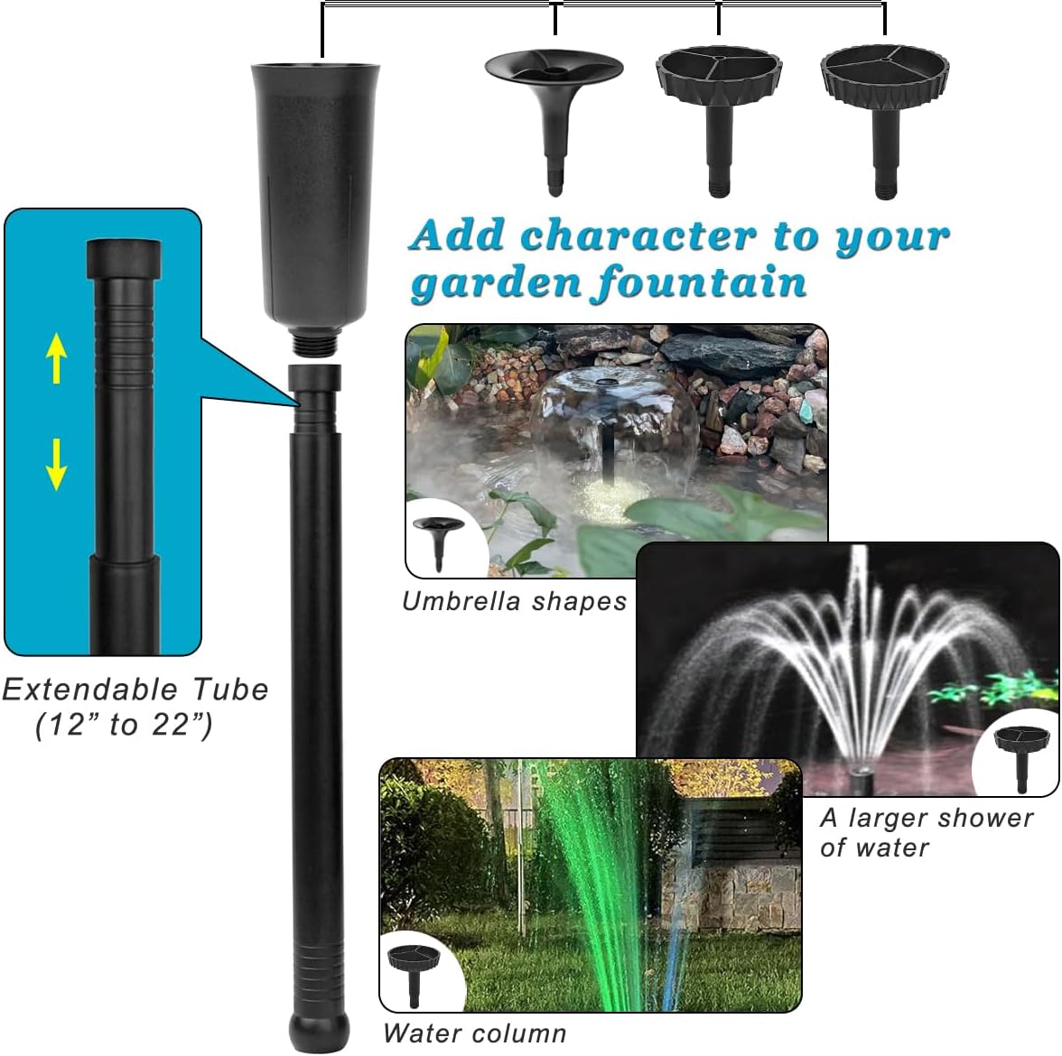 DOMICA 45W LED Pond Pump with Fountain Kit, 792 GPH Submersible Garden Water Fountain Pump, 3000L/H for Waterfall, Hydroponics, Aquariums, Fish Tanks, Indoor Outdoor