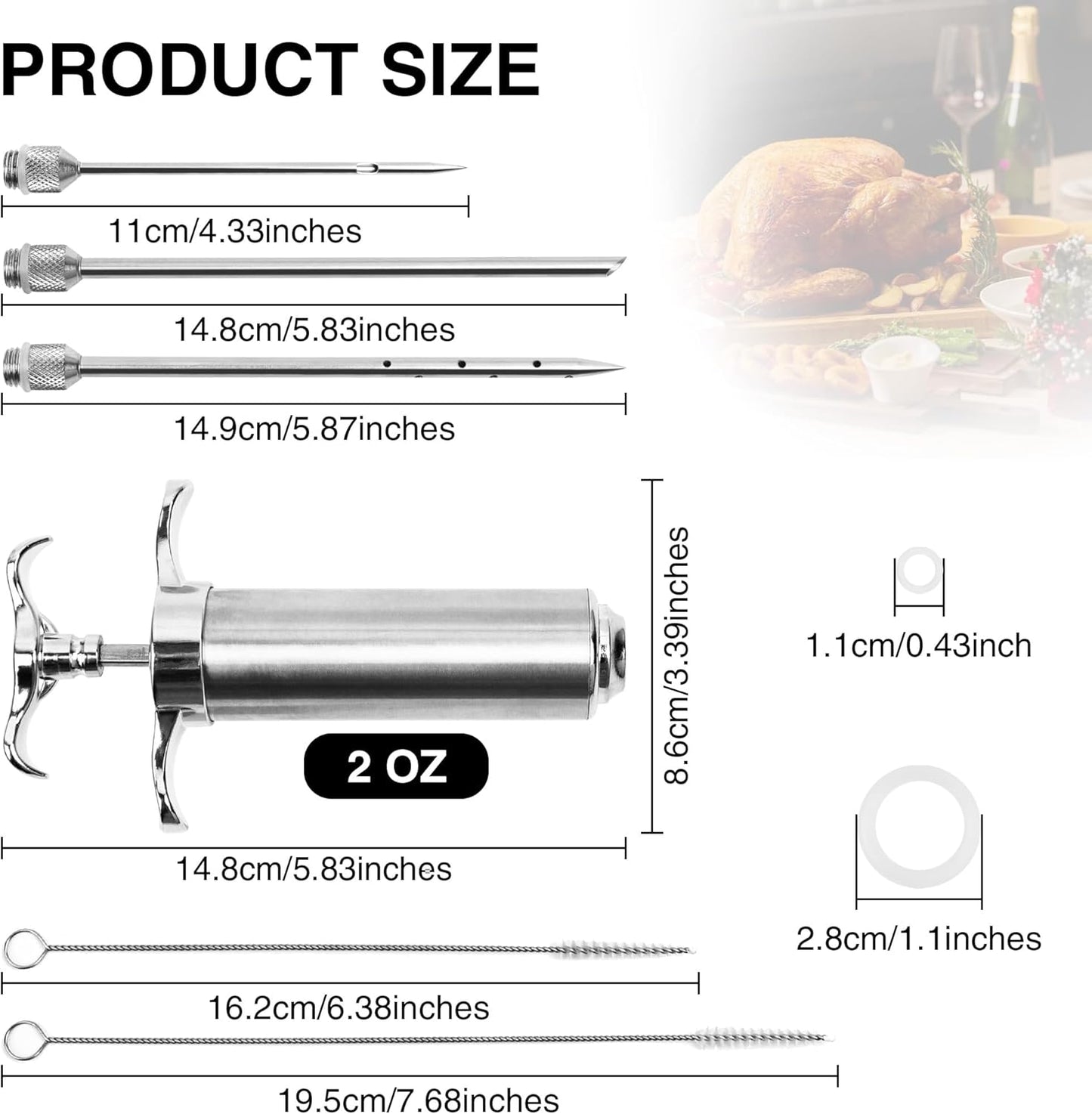 Meat Injector Syringe Kit, Flavor Injector with 3 Marinade Needles, Stainless Steel Kitchen Food Injection Syringe for Turkey Cooking