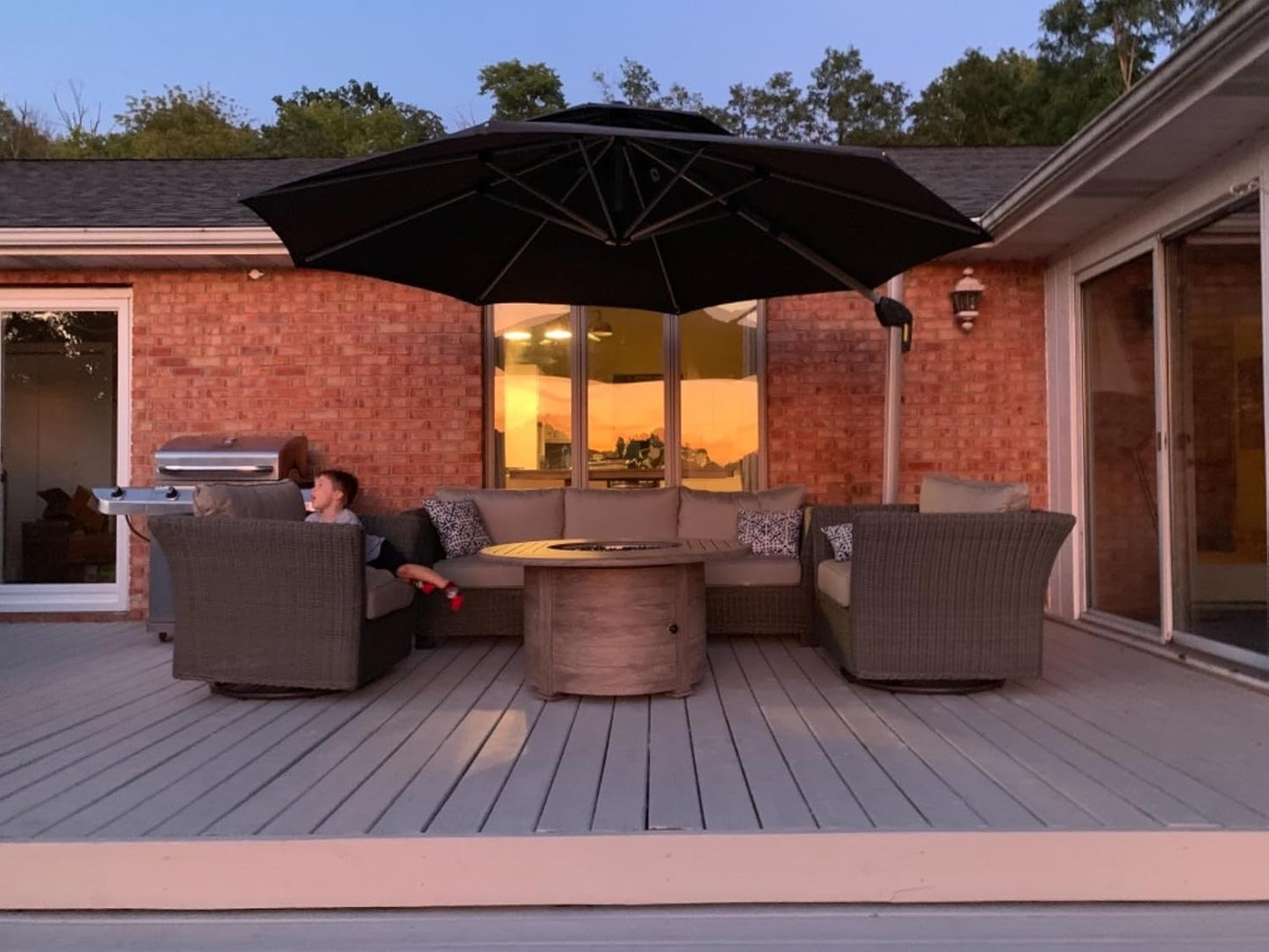 PURPLE LEAF 13 Feet Double Top Round Deluxe Patio Umbrella Offset Hanging Umbrella Outdoor Market Umbrella Garden Umbrella, Grey