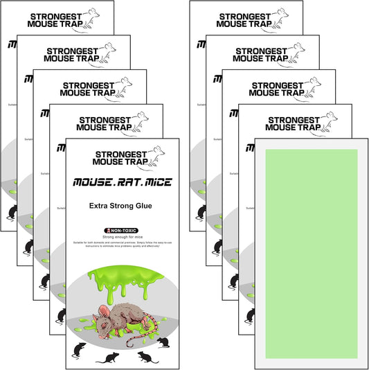 Qualirey 10 Pack Large Sticky Mouse Traps, 11 x 5.3 Inch Non-Toxic Bulk Mice Glue Trap, Rat Glue Boards Indoor Pest Control for Rodent and Insects, Snakes, Cockroaches, Spiders, and Scorpions