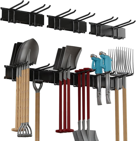 Garage Tool Rack Wall Mount – 48 inches Heavy-Duty Garden Tool Holder with 6 Adjustable Hanging Hooks – Garage Wall Storage Organizer for Shovel, Rake – Max Load 540 lbs (48 inch)