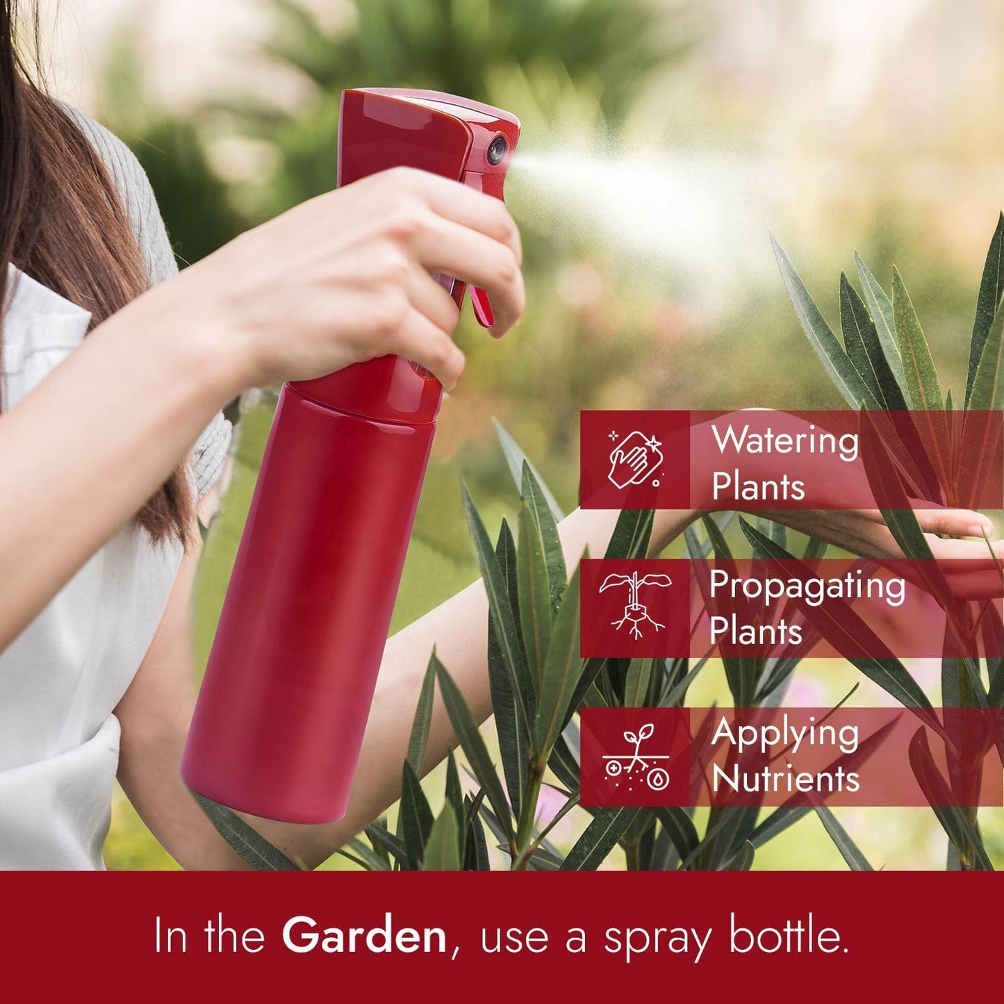 VIGOR PATH Continuous Spray Bottle with Ultra Fine Mist - Versatile Water Sprayer for Hair, Home Cleaning, Salons, Plants, Aromatherapy, and More - Empty Hair Spray Bottle - 300ml/10.1oz (Red)