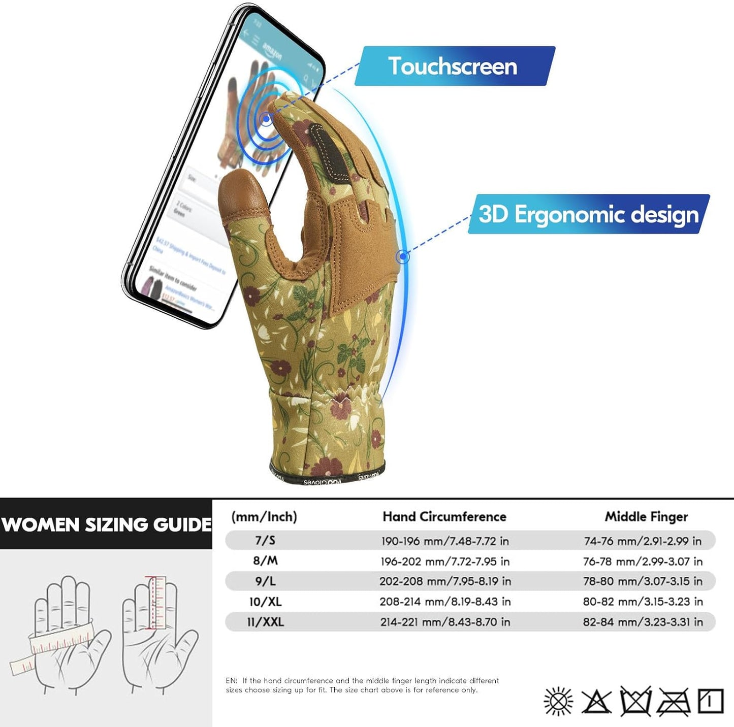 Vgo... 1Pair Gardening Gloves for Women, Goatskin leather Thorn Proof Working Gloves for Weeding, Digging, Raking, Pruning and Planting,Touchscreen (S,Light Green,GA7471)