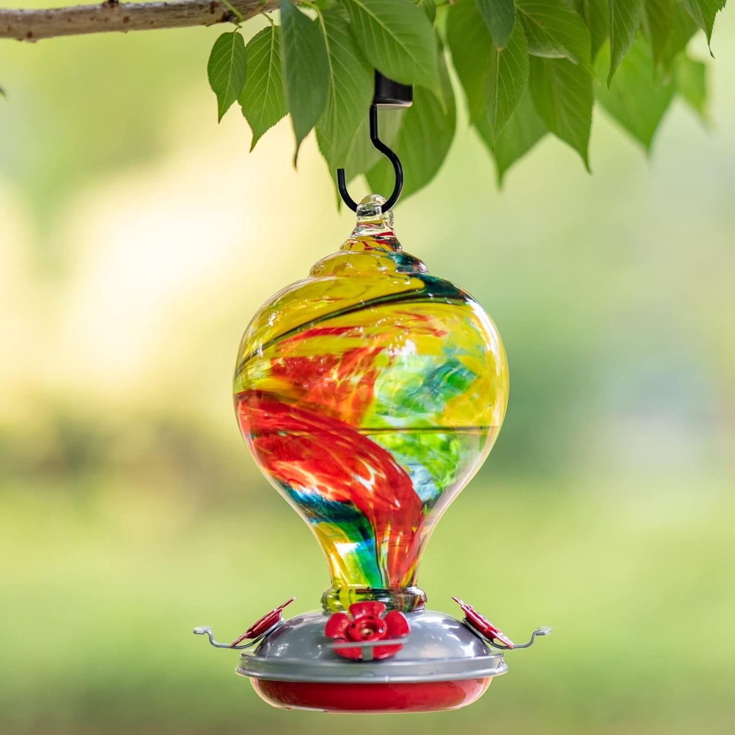 Muse Garden 32OZ Hummingbird Feeders Hanging, Blown Glass Hummingbird Feeder, Garden Backyard Decor, Carnival