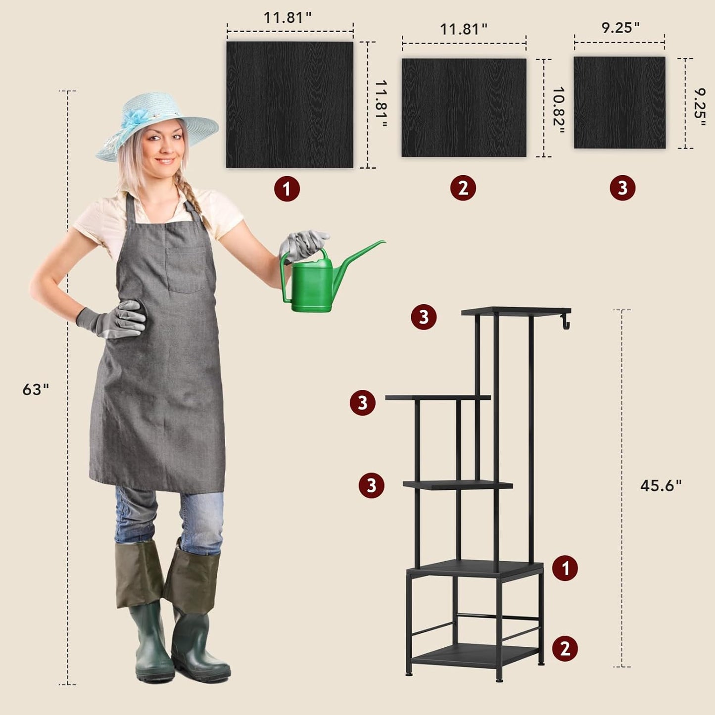 Plant Stand Indoor with Grow Light, 5-Tiered Tall Plant Stand Indoor, Metal Plant Shelf with Hanging Basket Hook and Adjustable Light, Ideal for Living Room, Garden, Patio (Black )