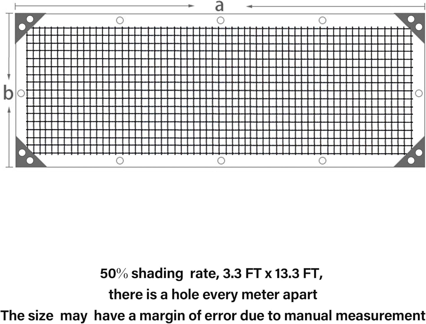 winemana 50% Black Shade Cloth, 3.3 x 13.3 FT Mesh Tarp for Garden Greenhouse Patio, Plants Heat Protection, Outdoor Sun Shade Cover, Resistant Netting Screen with Grommets for Growing Chicken Coop