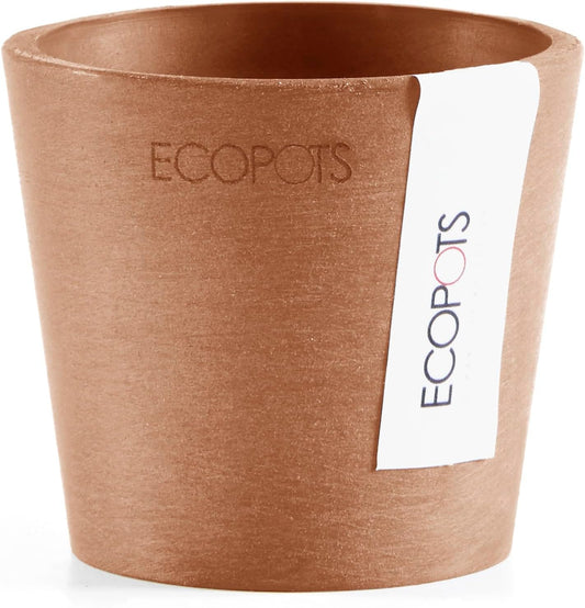 Ecopots Amsterdam Mini Durable Modern Round Recycled-Based Composite Flower Pot Planter, Terracotta Color, 3"