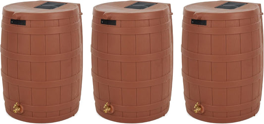 Good Ideas Rain Wizard 50 Gallon Plastic Outdoor Home Rain Barrel Water Storage Collector with Brass Spigot and Flat Back Design, Terra Cotta (3 Pack)