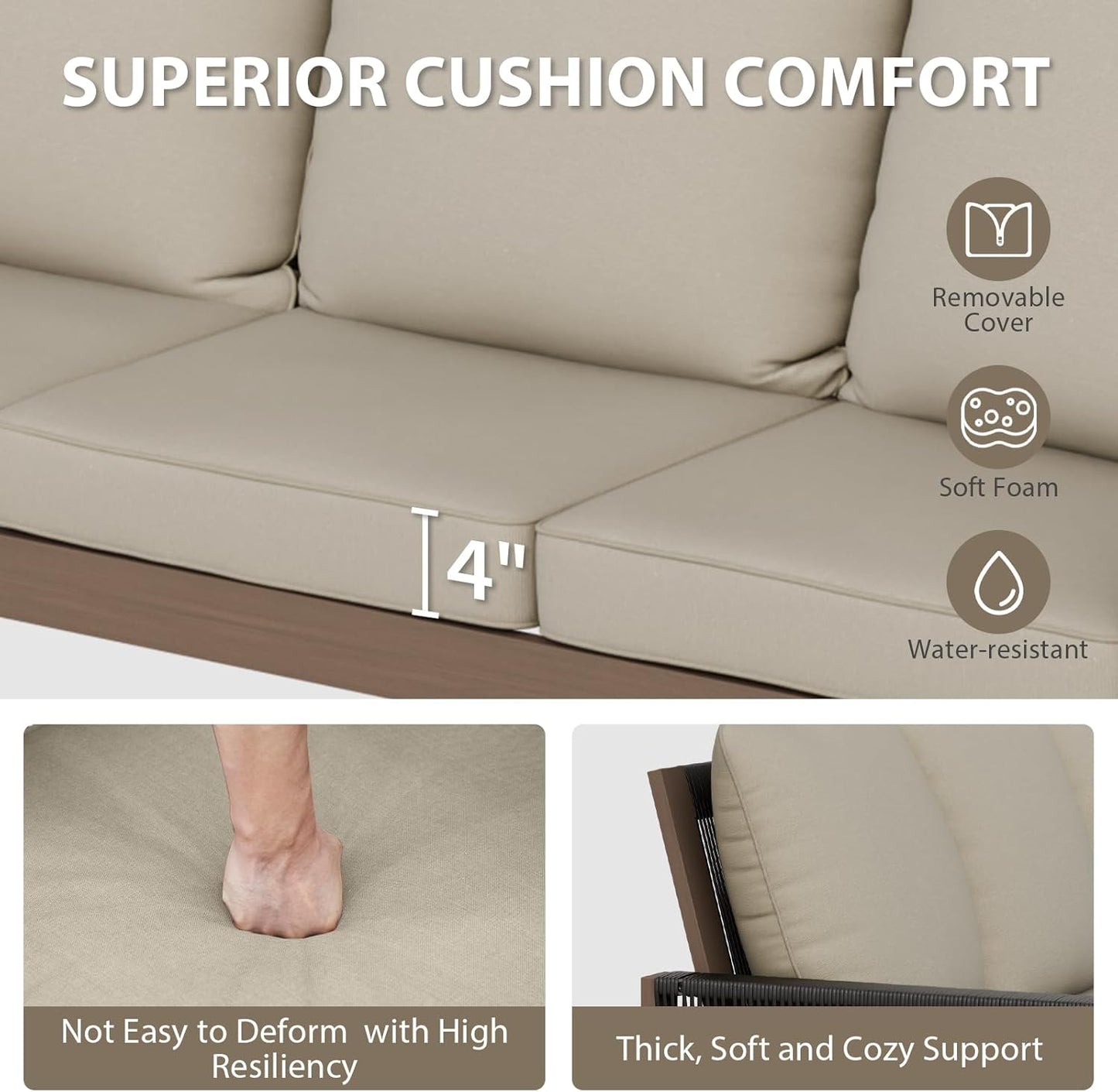 EAGLE PEAK Natural Wood Outdoor Patio Furniture, Cedar Furniture, Conversation Set, Outdoor Seating for Deck Patio Porch, Sofa & Ottomans, 3 Pieces, Brown/Beige