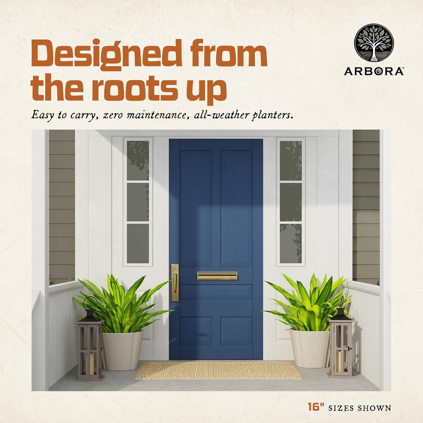 ARBORA 20" Monaco Square Polyresin Indoor and Outdoor Planter with Classic Cream Finish - Durable, Weatherproof, Lightweight, Large Plant Pot for Patio, Garden, Deck, Entryway