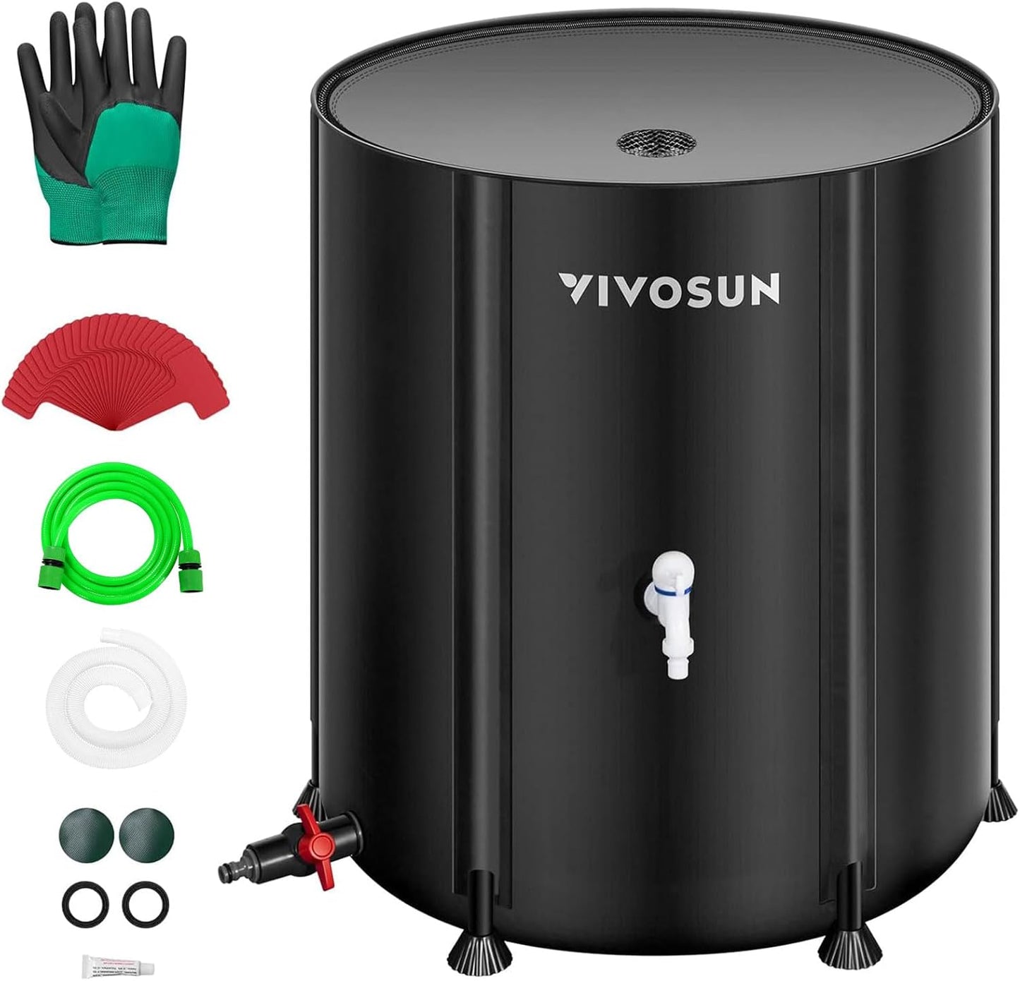 VIVOSUN Collapsible Rain Barrel, 100 Gallon Water Storage Tank with 1000D Oxford Cloth, Portable Rain Collection System Includes Two Spigots and Overflow Kit, Black