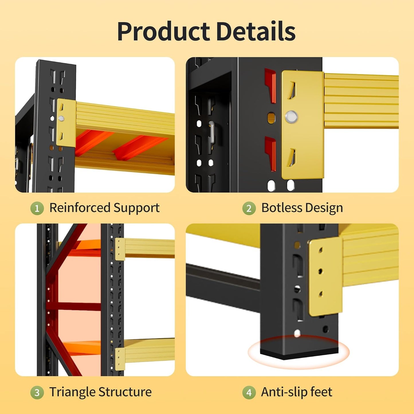 Garage Shelving Unit, 4 Tier Heavy Duty Racks, Easy Assembly, Metal Racks with Adjustable Shelves, 3000 LBS Load Capacity,for Warehouse,Basement (Black, 19.7" D x 31.5" W x 63" H)