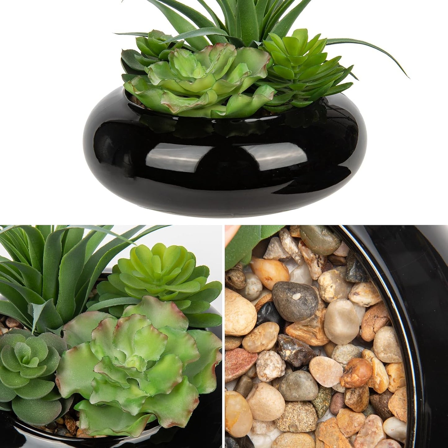 Large Artificial Succulents Plants Faux Succulents in Pots Fake Succulent Arrangement Potted Plants with Black Ceramic Pot for Office Desk Bathroom Shelf Living Room Indoor & Outdoor Home Decor