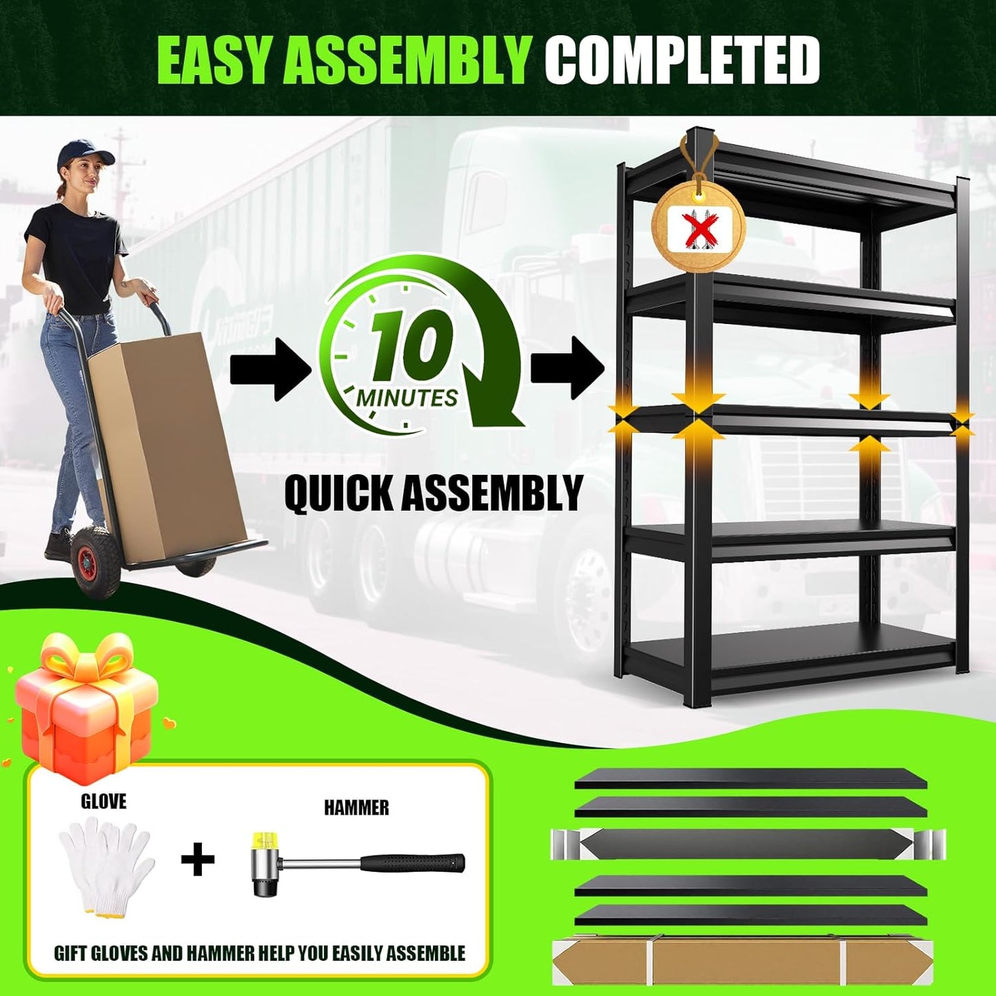 72”H Garage Shelving 2500LBS Adjustable Storage Shelves,5 Tier Metal Steel Heavy Duty Shelving Unit, Industrial Utility Rack Shelf, Storage Organize for garage, Basement ,Black ,72''H*35.4''W*15.7''D