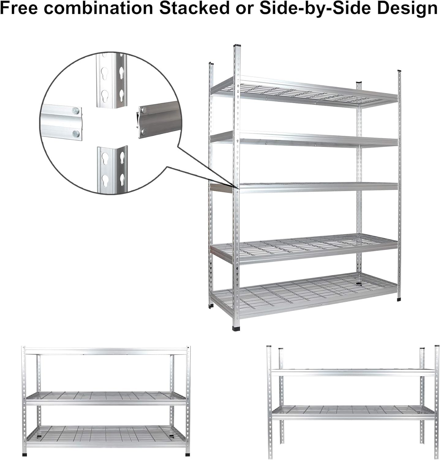 Amazon Basics 4000IBS Heavy Duty Adjustable Storage Shelving Unit, 5 Shelf, High-Grade Aluminum, Silver, 60 x 24 x 78 Inch