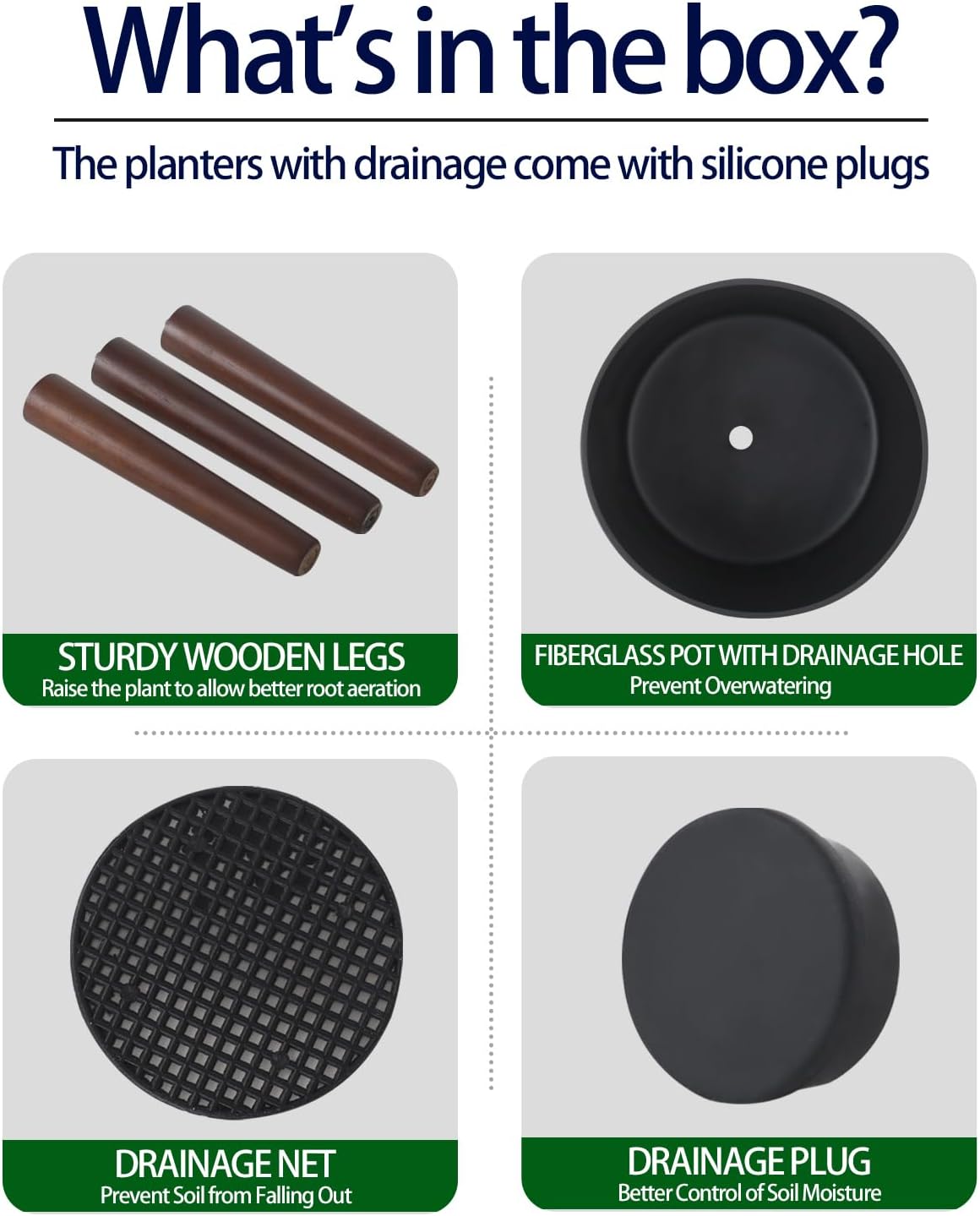 10 Inches Plant Pot with Stand, Large Modern Standing Planters for Indoor Plants with Drainage Holes, Gray Flower Pots with Legs