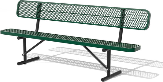 8FT Benches for Outside, Heavy-Duty Green Outdoor Garden Bench with Back, Metal Park Bench, Commercial-Grade Seating,Industrial Bench Patio Bench Furniture for Beach Yard School Shopping Centers