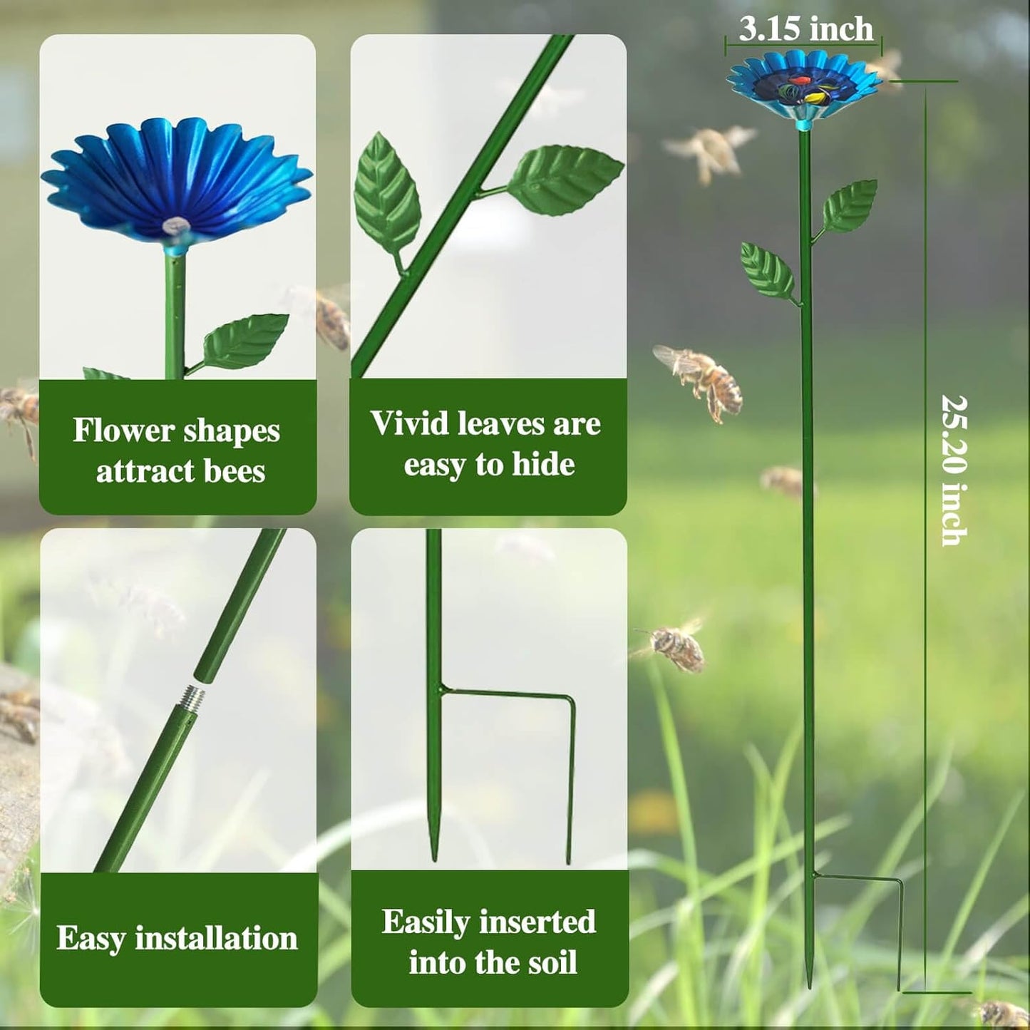 2 Pack Bee Watering Station, Bee Baths for Garden with Glass Marbles, Colorful Metal Butterfly Bird Water Feeder Supplies for Outdoor Garden Yard Farm Decor Flower Design (Blue,Yellow)