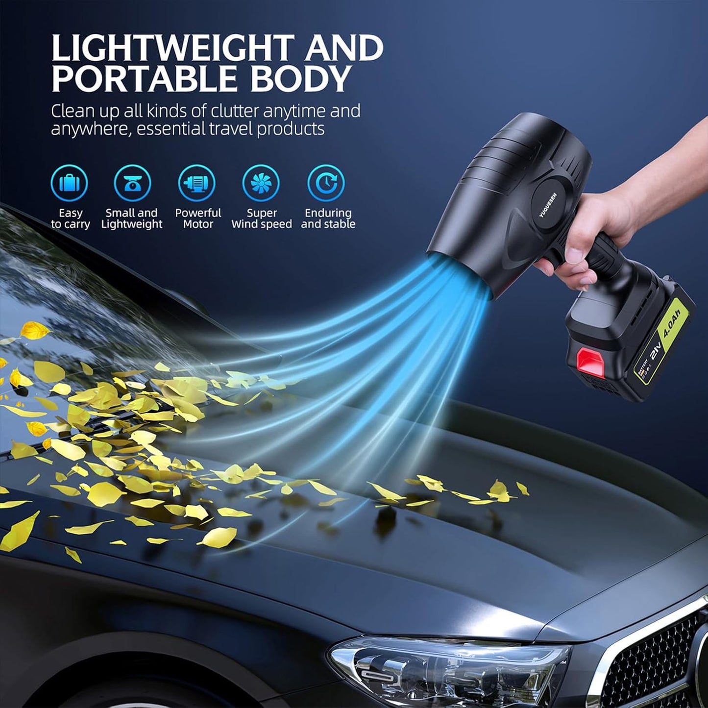 980,000 RPM Cordless Leaf Blower - 21V Electric Handheld Leaf Blower with 2×4.0Ah Batteries & Fast Charger - Lightweight for Patio, Lawn, Yard, Deck Cleaning