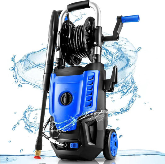 4800 PSI Pressure Cleaner- 4.0 GPM High Power Cleaner with 33FT Hose Reel, 4 Spray Tips and Soap Bottle for Car Washing, Fence Cleaning, Patio Maintenance（Upgraded） (Blue)