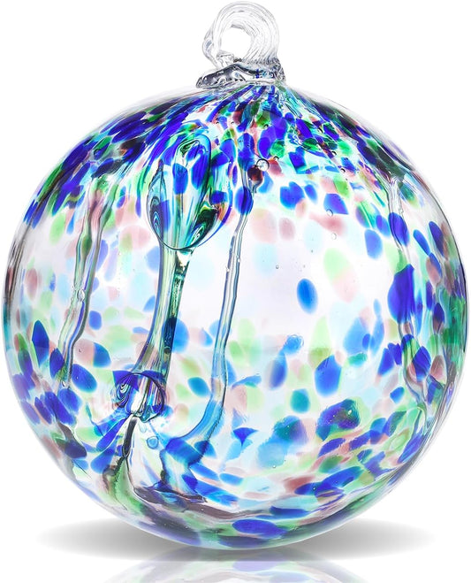 VOREEN 6" Hanging Glass Garden Gazing Ball Hand Blown Glass Witch Ball Christmas Ornament Friendship Balls for Outdoor Garden Patio Window Home Décor Gift for Mom Wife Friend, Green Blue