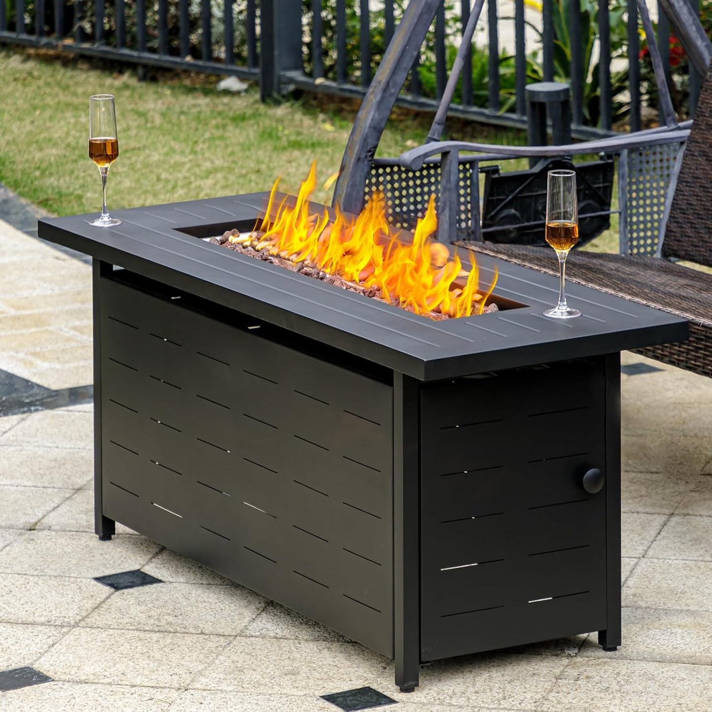 45 inch Propane Fire Pit Table,50000 BTU Gas Fire Pits Table with Lid & Lava Rock & Waterproof Cover, Outdoor Propane Firepit for Dining or Party, Outside, Patio, Garden, Yard