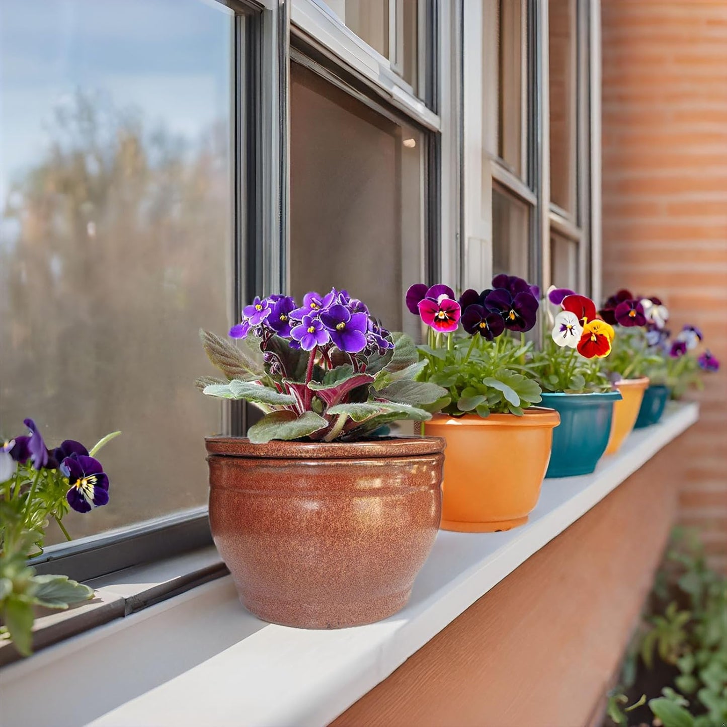 African Violet Pots Self Watering Round Ceramic Violet Pot (Copper, 6 inch)