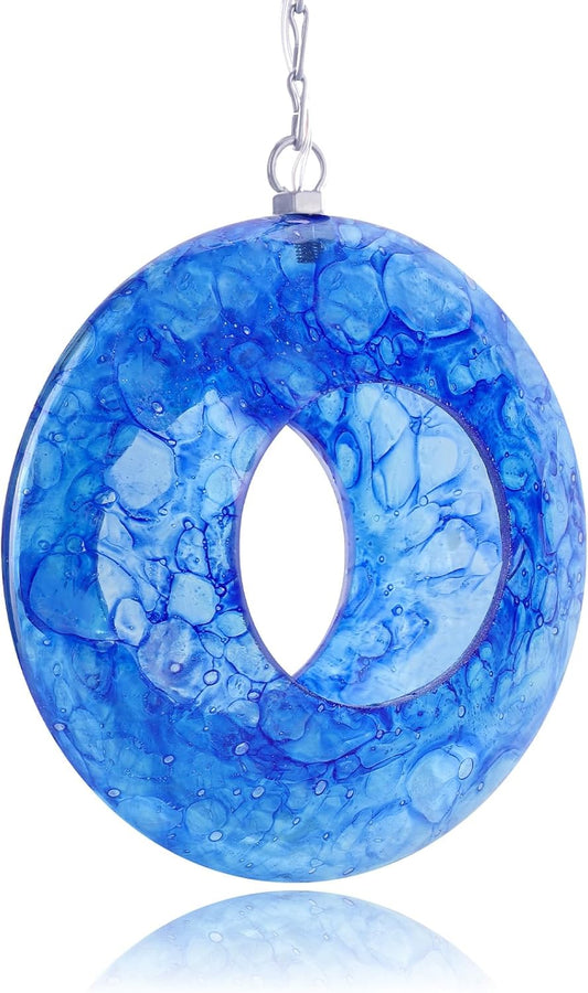 Yinns Mosaic Bird Feeders for Outside Hanging Fly Through Bird Feeder with Round Shape Solar Birdfeeder for Yard Garden Decor Bird Lvoers Gifts, 8-Inch Bule