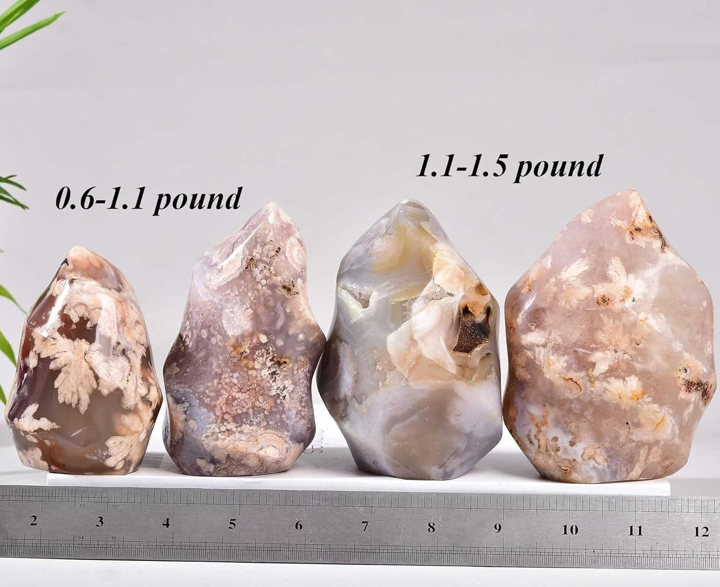 AMOYSTONE Cherry Blossom Agate Flame Shaped Stone Towers Obelisk Flower Agate Natural Healing Crystal Quartz Reiki Energy Decoration Home Office 1.5-2.2LBS