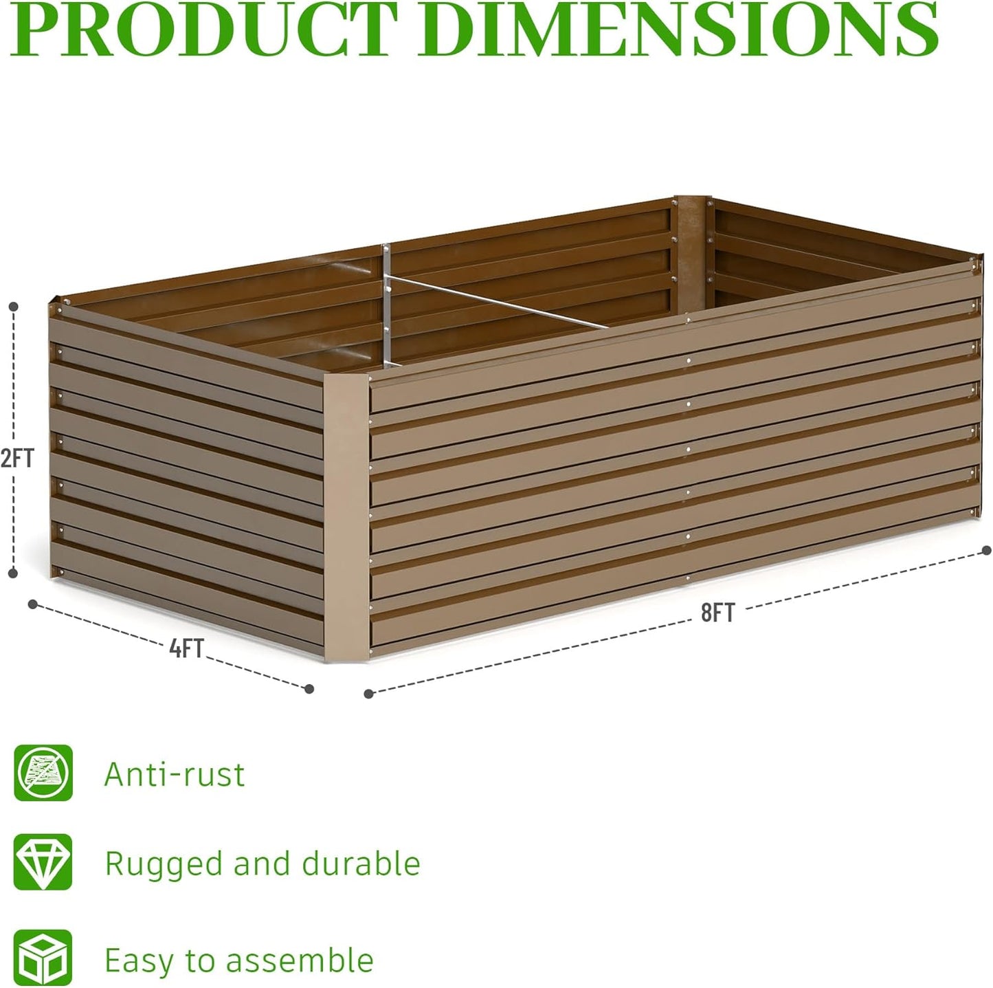 8x4x2 ft Outdoor Raised Garden Bed, Large Metal Planter Raised Beds, Planters for Outdoor Plants for Vegetables, Flowers, Herbs, Fruits, and Succulents.(4 Pcs)