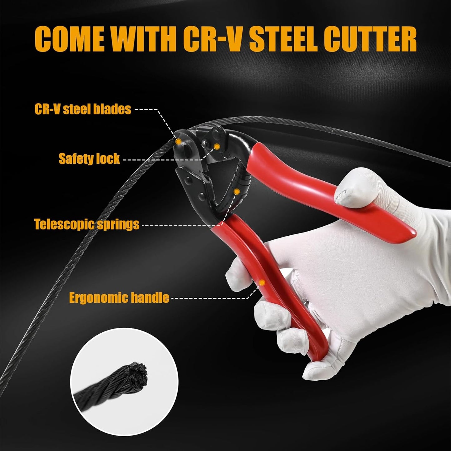 1200FT 1/8" Stainless Steel Cable Black 7x7 Strands Aircraft Cable T316 Wire Rope with Cable Cutter 1800lbs Breaking Strength for Deck Cable Railing, Stair, Fence, DIY Balustrades