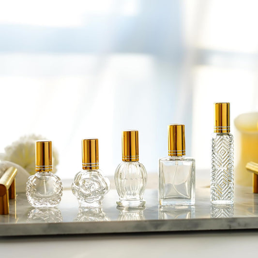 H&D HYALINE & DORA Vintage Glass Perfume Bottles Empty Refillable Sprayer Bottle Fine Mist Spray Bottles Set of 5