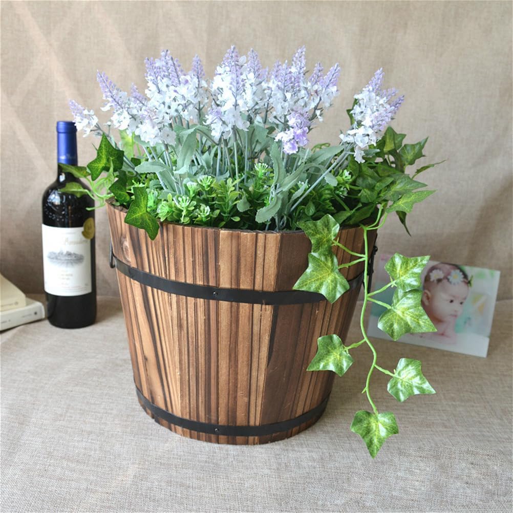 Wooden Whiskey Barrel Planter Garden Flower Pot Decor Plant Container Box Brown (Small)