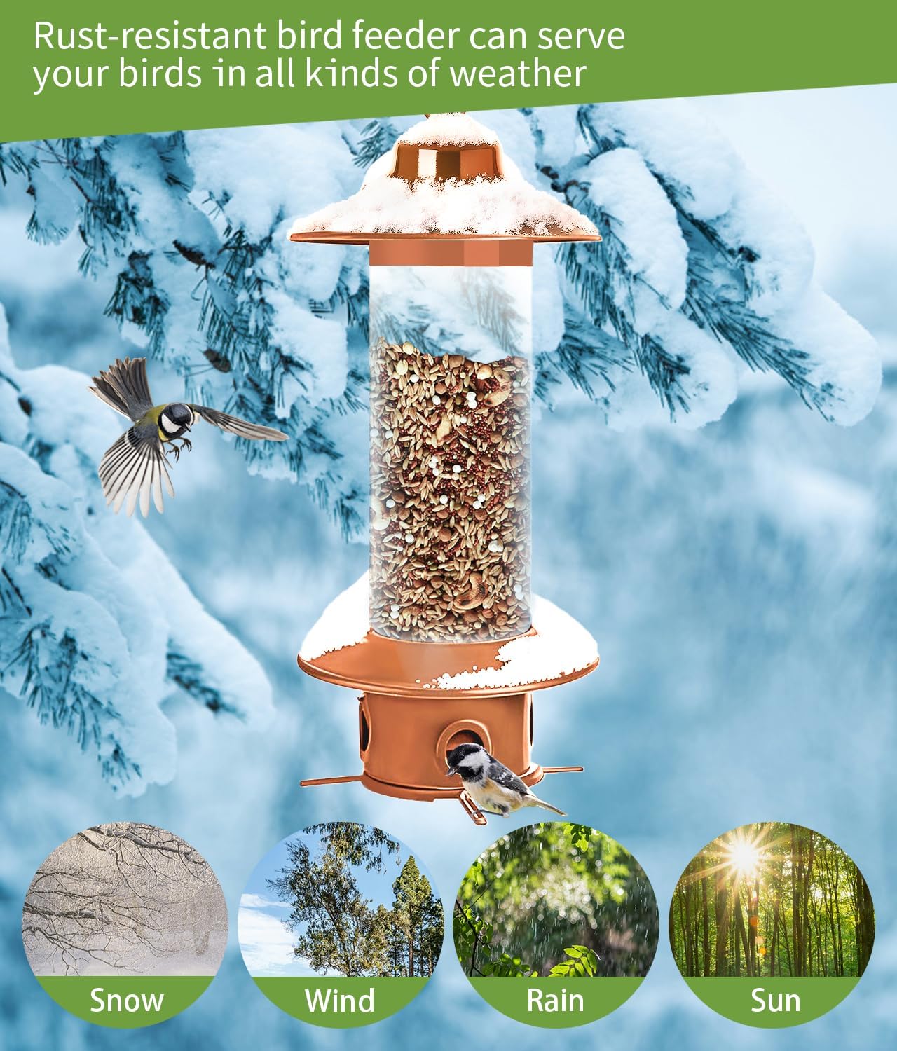 Squirrel Proof Bird Feeder for Outdoor, Gravity Sense Squirrel Proof Wild Bird Feeders for Finch Cardinal Chickadee, 4.8LB Large Capacity Hanging Birdfeeder