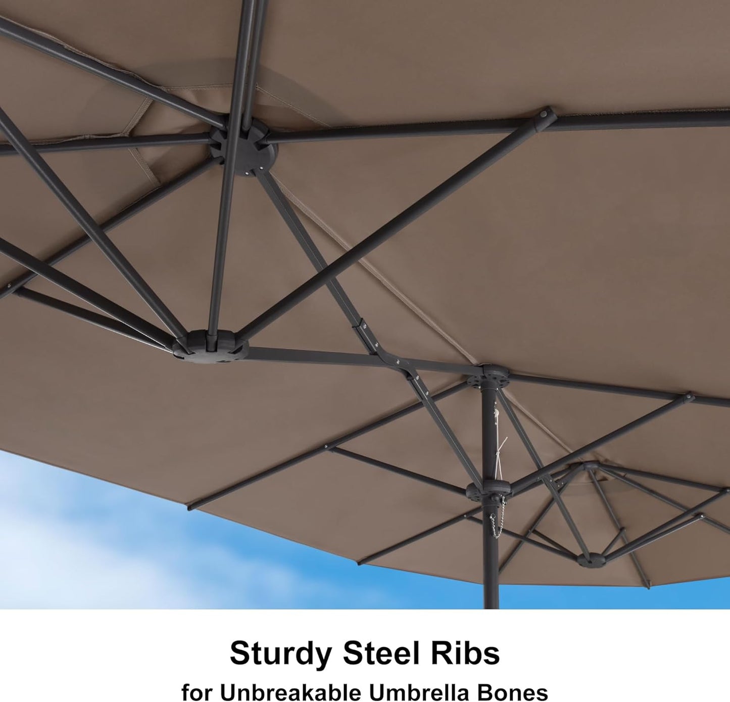 PURPLE LEAF 15ft Patio Market Umbrella with Base Included Double-Sided Rectangle Outdoor Umbrella Table Umbrella with Crank for Pool Garden Deck, Taupe