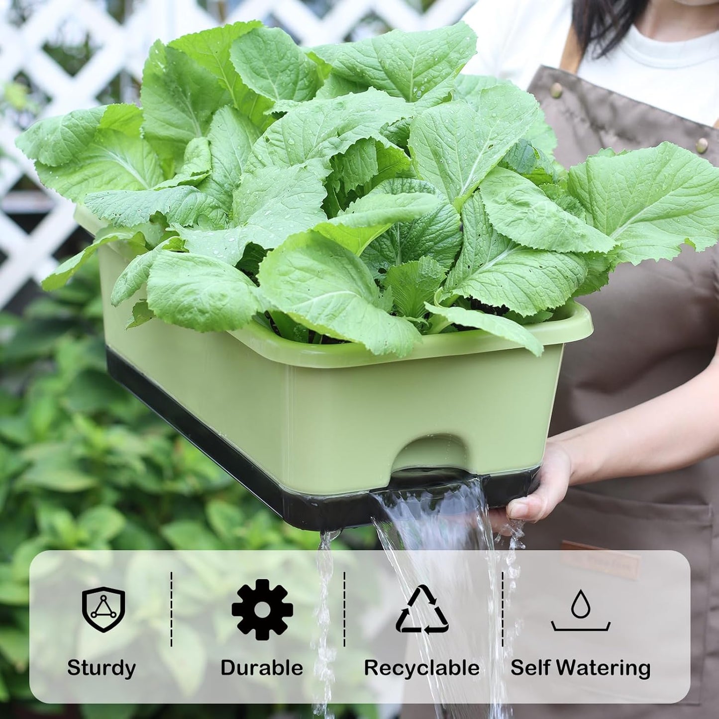 Window Box Planter 6 Pcs, 17 Inches Rectangle Flower Pots with Drainage Holes and Trays, Vegetable Planters for Windowsill Patio Garden Balcony Home Indoor Outdoor (Light Green, 18*10*6 inch)