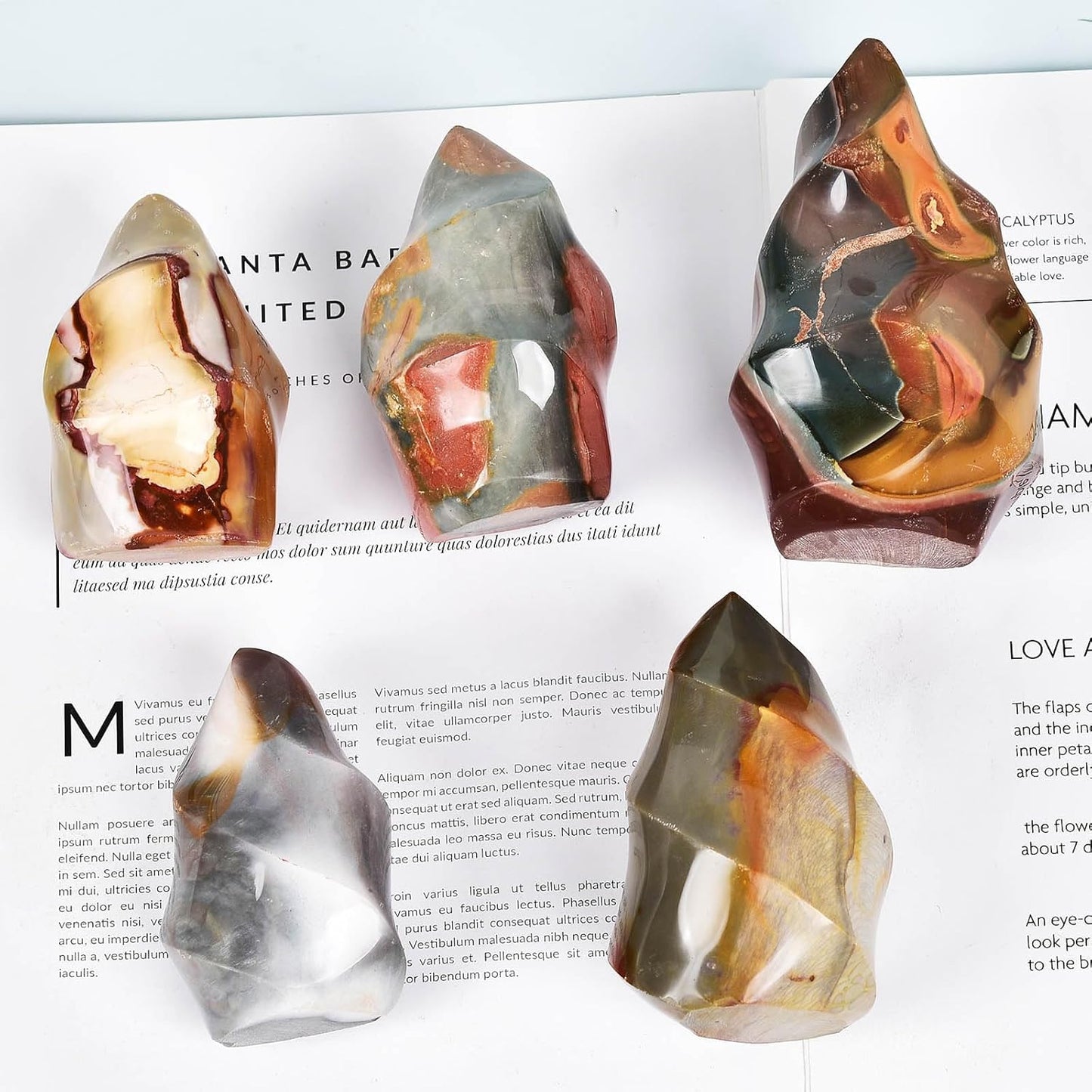 AMOYSTONE Polychrome Jasper Flame Shaped Stone Towers Obelisk Natural Healing Crystal Quartz Reiki Energy Decoration Home Office 0.6-1.0LBS