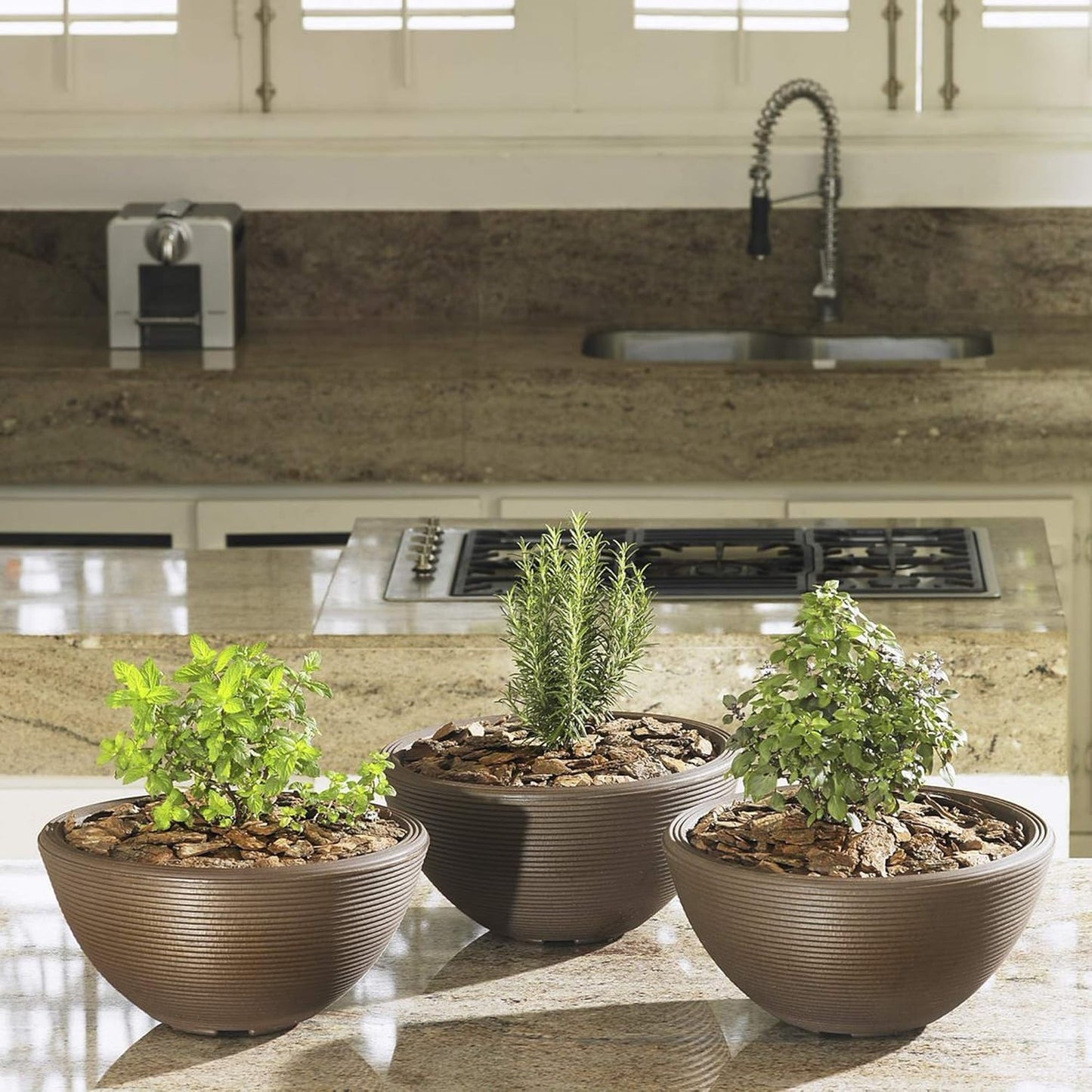 Crescent Garden Delano Bowl Planter, Indoor Outdoor Round Shallow Plant Pot for Water Garden, Bonsai Plant Pots, Succulents with Drain Hole - Double Walled Bowl Lotus Pot, 16" W (Old Bronze)