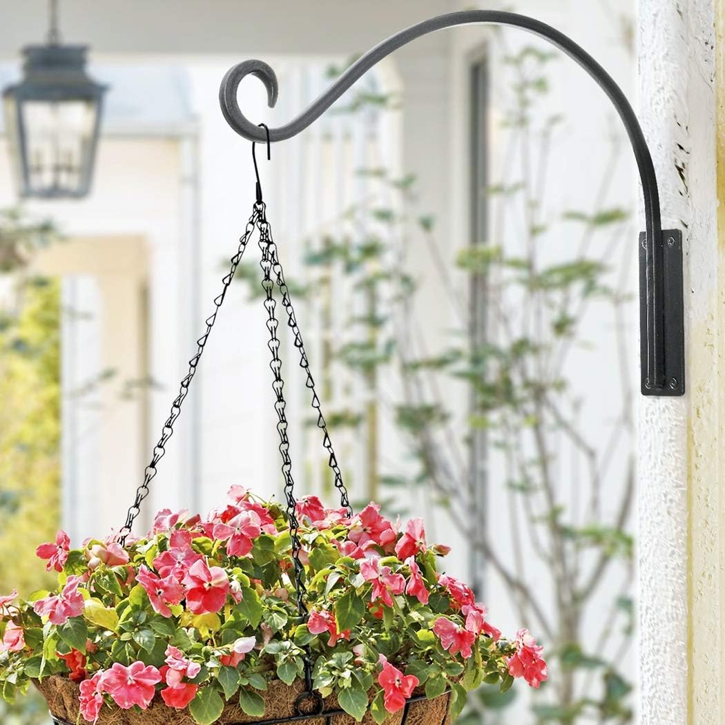 Heavy Duty Plant Hanger Bracket (16"/Black) Outdoor Hand-Forged Hanging Plant Bracket Durable and Stable Bird Feeder Hanger