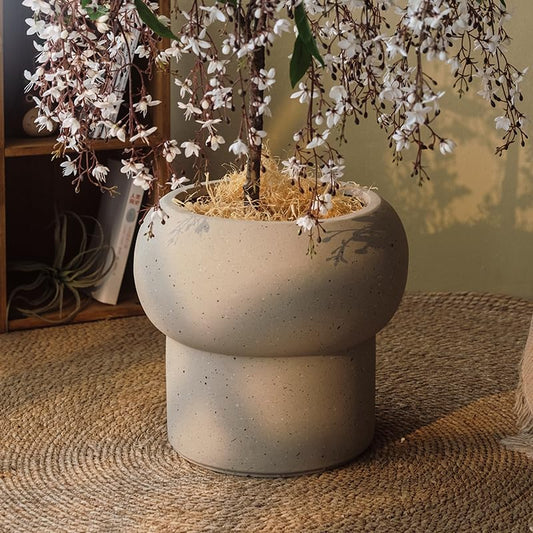 12.5" H x 14" Dia Large Concrete Planter-Heavyweight Outdoor Cement Flower Pot with Mushroom-Shaped Design for Patio, Garden, Porch, or Indoor Use-Modern Decorative Plant Container