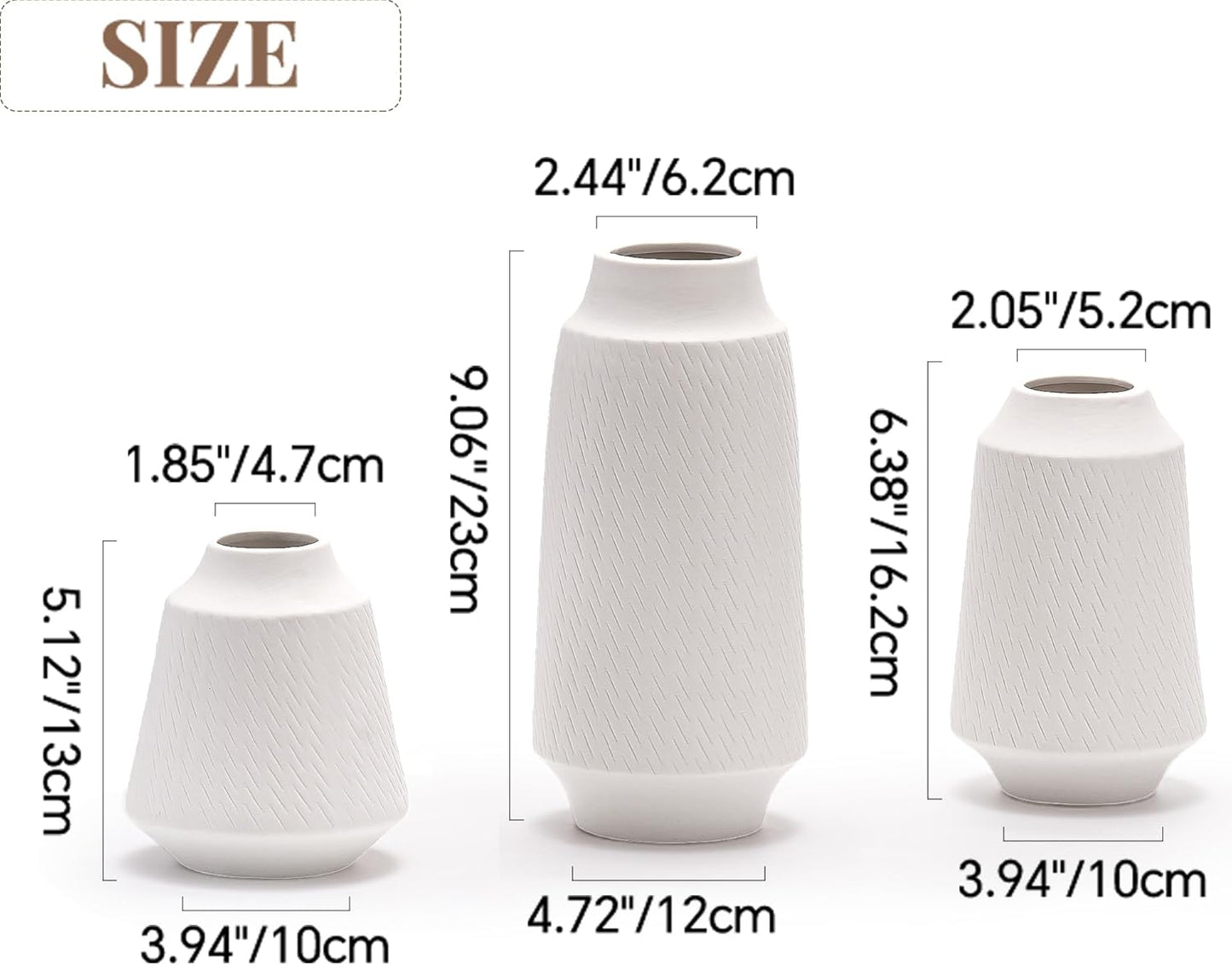 Ceramic Vase Set of 3, Modern Multicolor Pattern Flower Vases for Home Decor, Office, Centerpieces, Boho Farmhouse Style (White)