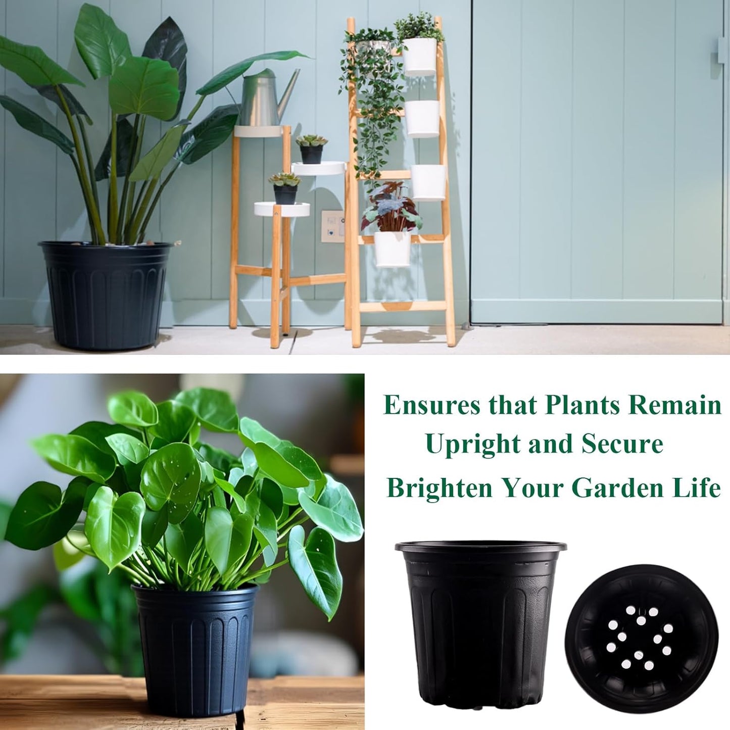25 Pack 2 Gallon Flexible Plant Nursery Pots Plastic Seedling Starting Pots with Drainage Holes Soft Flower Pots Plant Container with Plant Labels, Black