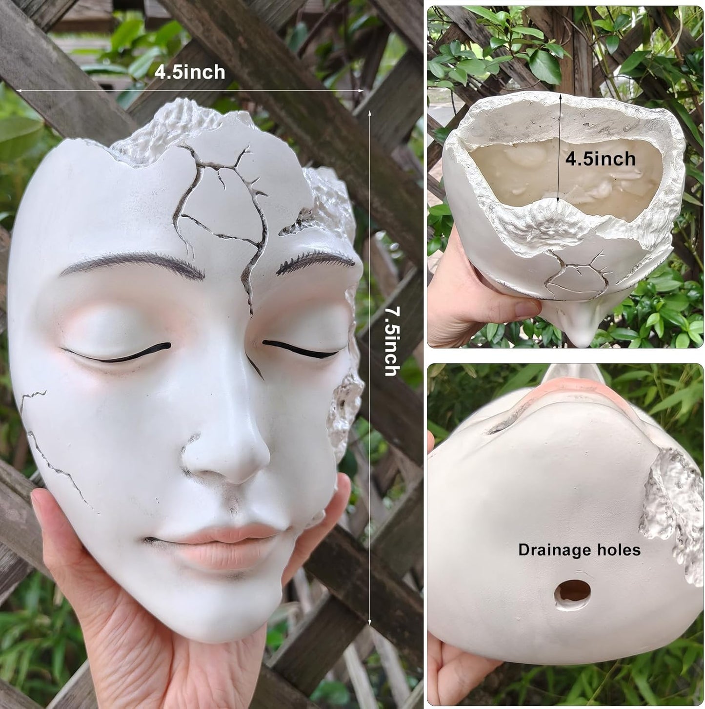 Elegant Face Wall Planter - Matte White Resin Flower Pot with Drainage Hole, 7.5" Artistic Hanging Vase for Succulents & Small Plants