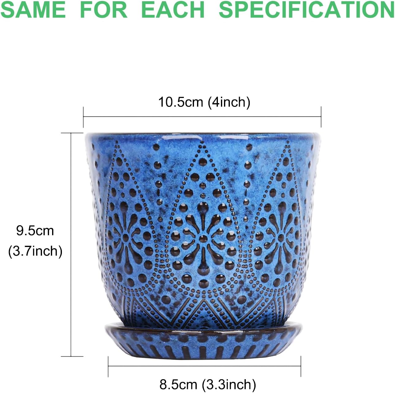 Gepege Succulent Pots, 4 Inch Small Indoor Ceramic Planter Pot with Drainage Holes and Saucers for Plants- Blue - Set of 4