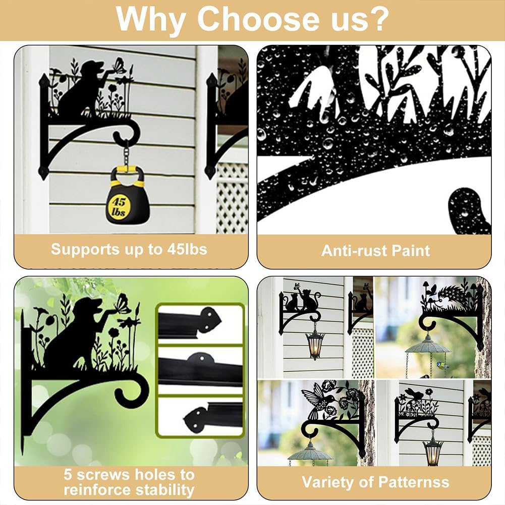 Peacoblue Iron Plant Hangers Hooks for Outdoor Indoor Hanging Plant Flower Fern Pots Lantern Bird Feeder,12"x15" Weather Resistant Metal Wall Holder for Porch Garden Farmhouse(Howling Wolf and Forest)