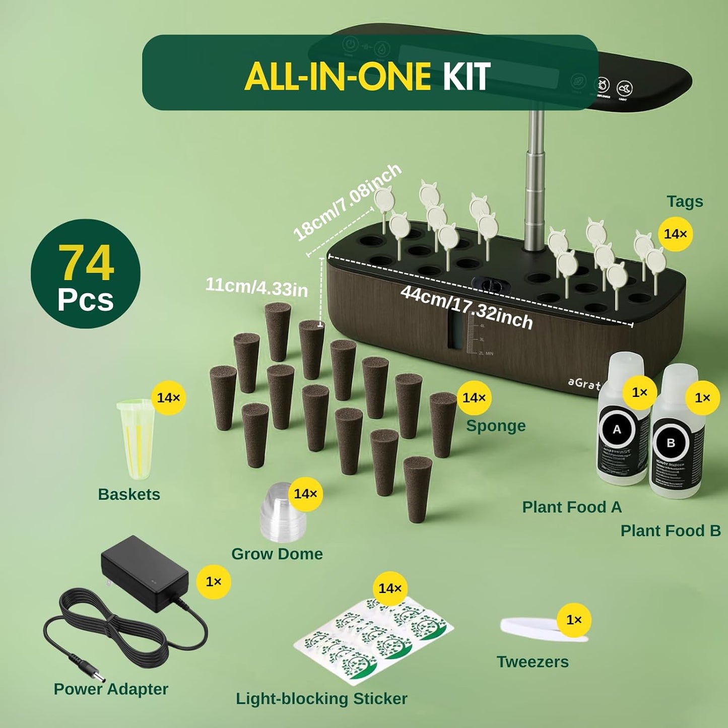 Hydroponics Growing System Kit, Indoor Herb Garden, 14 Pods Upgraded LCD Display, LED Grow Light Quiet Smart Water Pump Automatic Timer, Hydroponic Planter for Home Kitchen Office