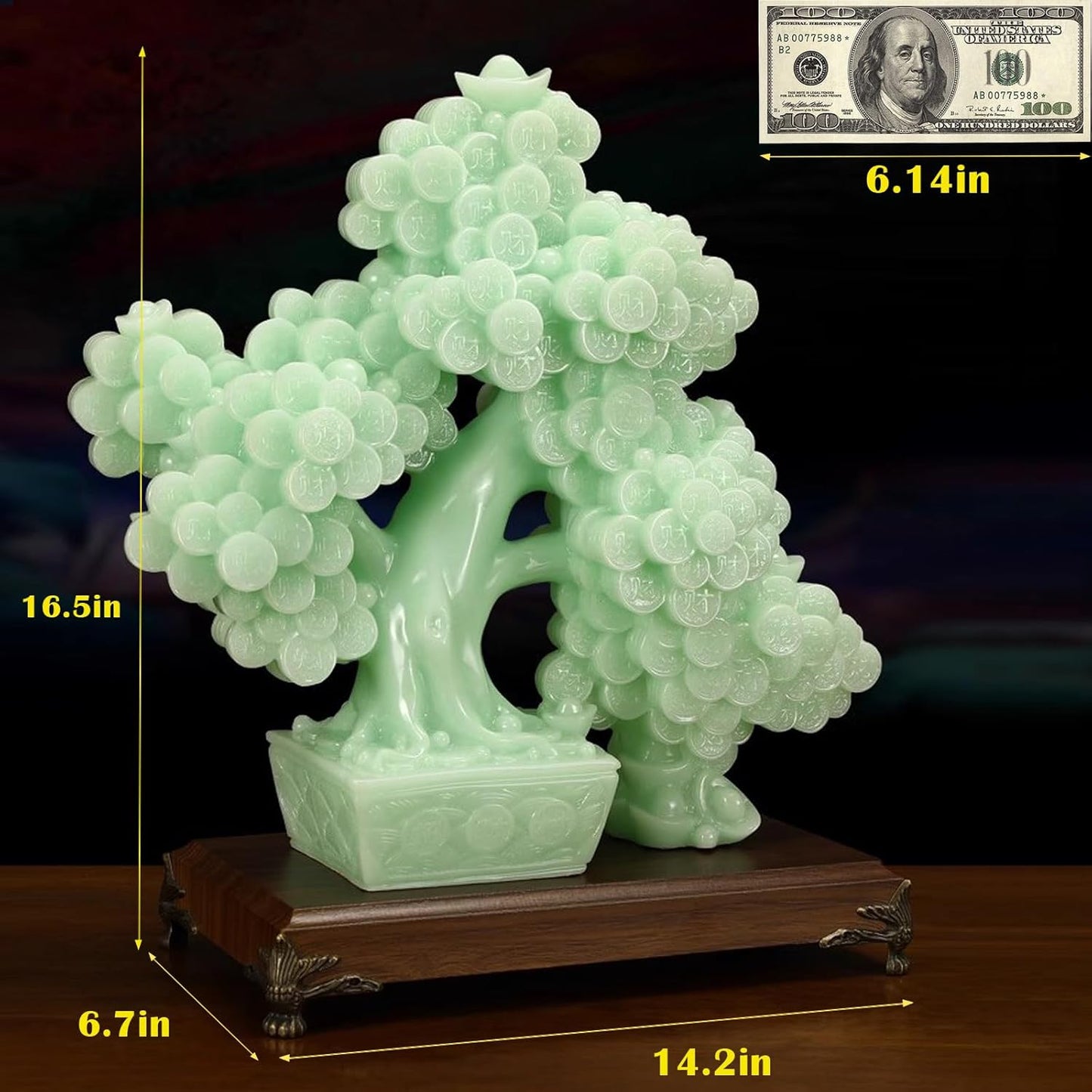 Top Resin Money Tree, Artificial Bonsai Tree, Handcrafted, Premium Quality, Feng Shui Gift for Abundance Luck and Success (Green)