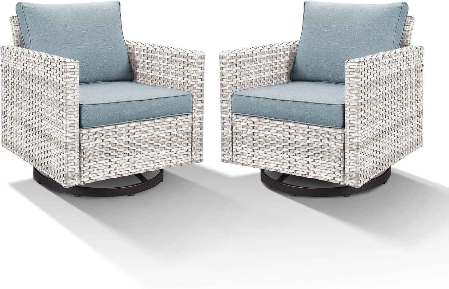 HUMMUH Patio Swivel Chairs Set of 2,PE Wicker Outdoor Rocker Chairs Bistro Set Porch Balcony Furniture with Cushions